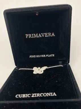 Primavera Silver Plated Butterfly Necklace - White Cubic Zirconia